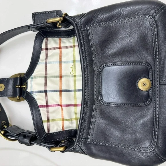 Coach Black Leather Shoulder Bag with Gold Accents - Picture 7 of 15